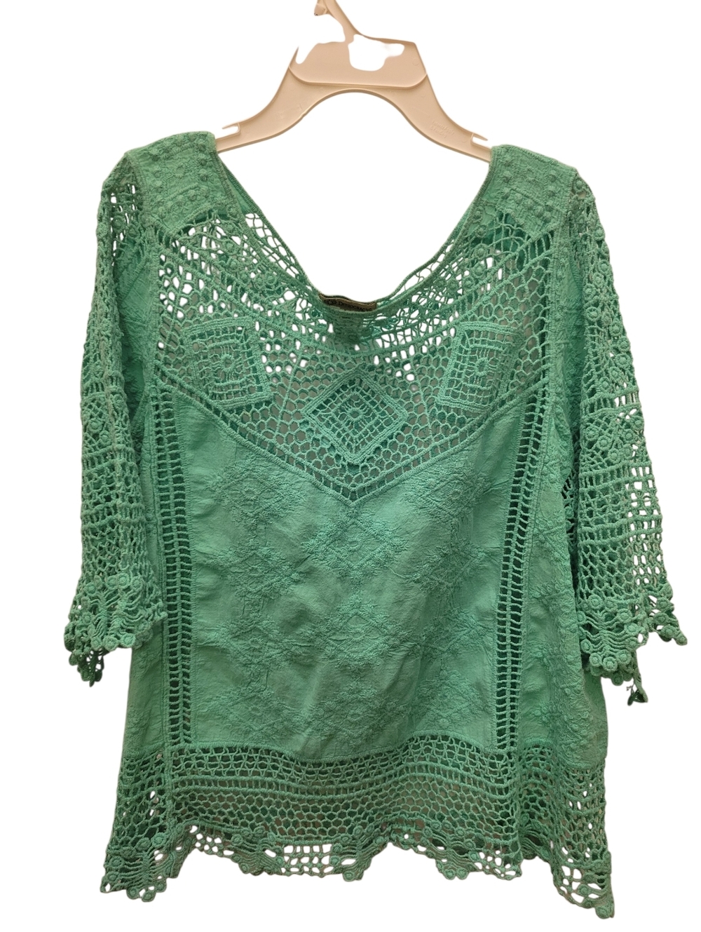Embroidered/embellished Democracy Mint Green Crochet Top